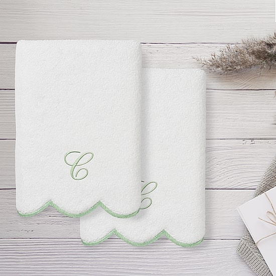 Linum Home Textiles Adornia Green Scallop Personalized 2-pc. Hand Towel