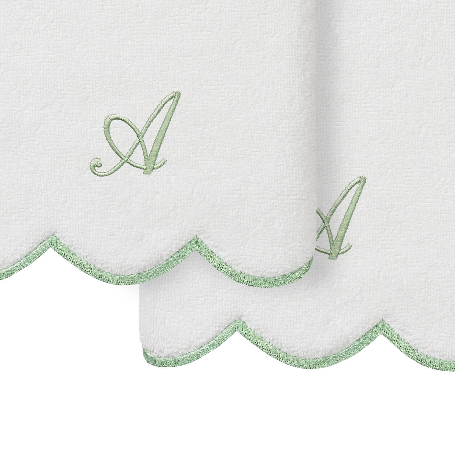 Linum Home Textiles Adornia Green Scallop Personalized 2-pc. Hand Towel