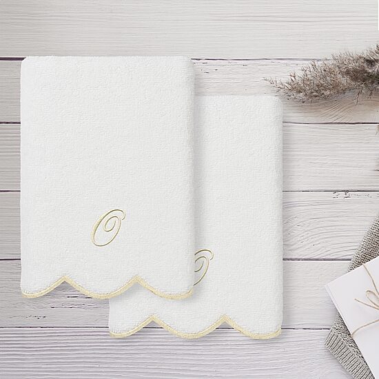 Linum Home Textiles Adornia Beige Scallop Personalized 2-pc. Hand Towel