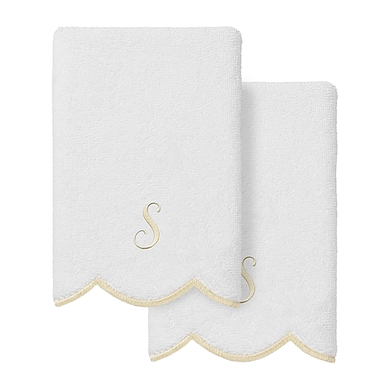 Linum Home Textiles Adornia Beige Scallop Personalized 2-pc. Fingertip Towel