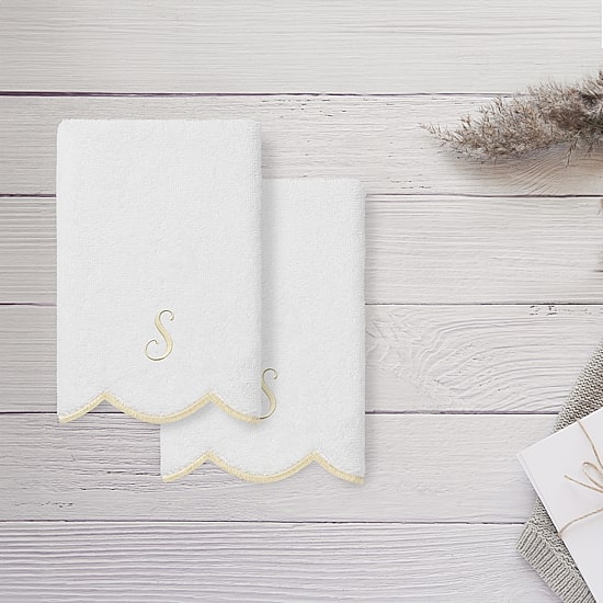 Linum Home Textiles Adornia Beige Scallop Personalized 2-pc. Fingertip Towel