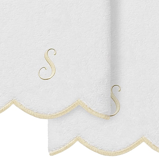 Linum Home Textiles Adornia Beige Scallop Personalized 2-pc. Fingertip Towel