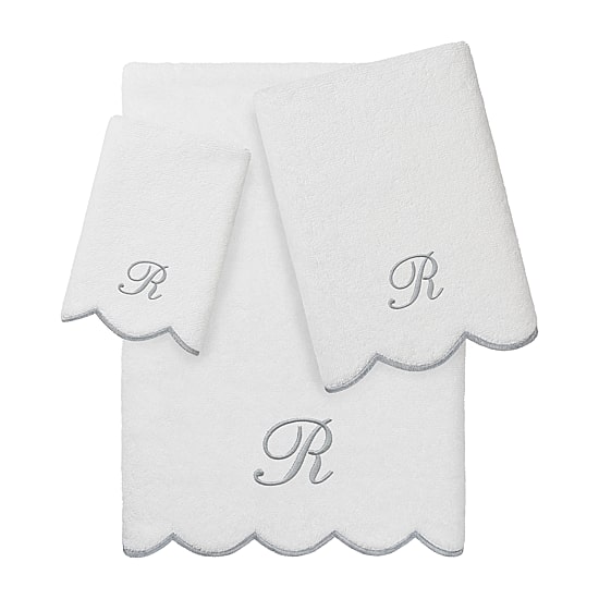 Linum Home Textiles Adornia Gray Scallop Personalized 3-pc. Quick Dry Bath Towel Set