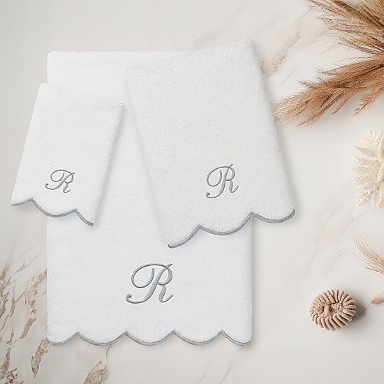 Linum Home Textiles Adornia Gray Scallop Personalized 3-pc. Quick Dry Bath Towel Set