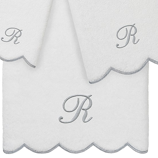 Linum Home Textiles Adornia Gray Scallop Personalized 3-pc. Quick Dry Bath Towel Set