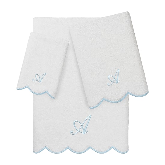 Linum Home Textiles Adornia Blue Scallop Personalized 3-pc. Quick Dry Bath Towel Set