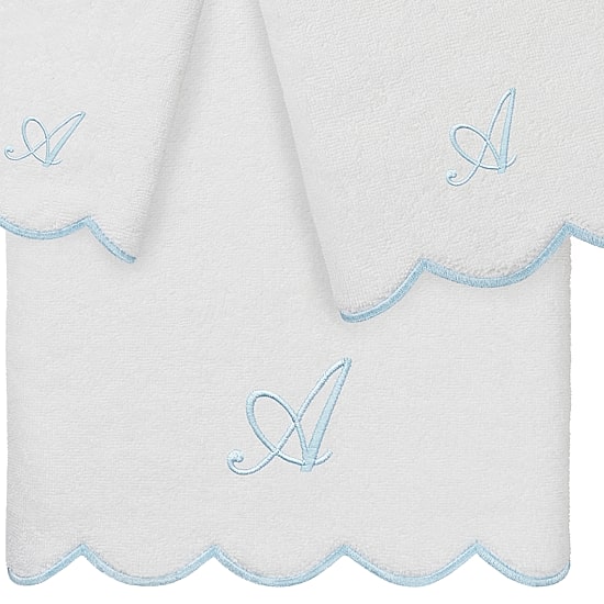 Linum Home Textiles Adornia Blue Scallop Personalized 3-pc. Quick Dry Bath Towel Set