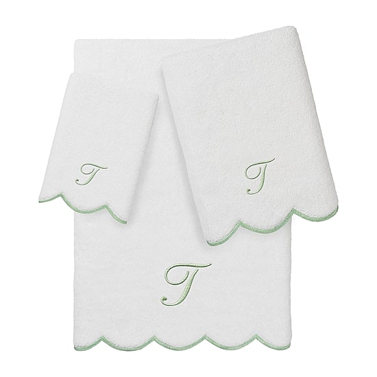 Linum Home Textiles Adornia Green Scallop Personalized 3-pc. Quick Dry Bath Towel Set