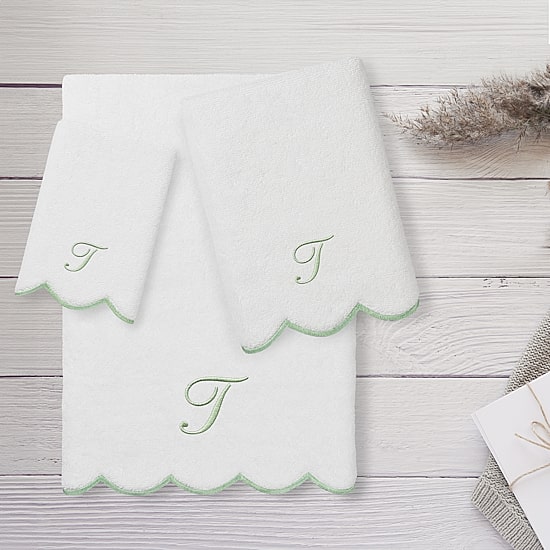 Linum Home Textiles Adornia Green Scallop Personalized 3-pc. Quick Dry Bath Towel Set