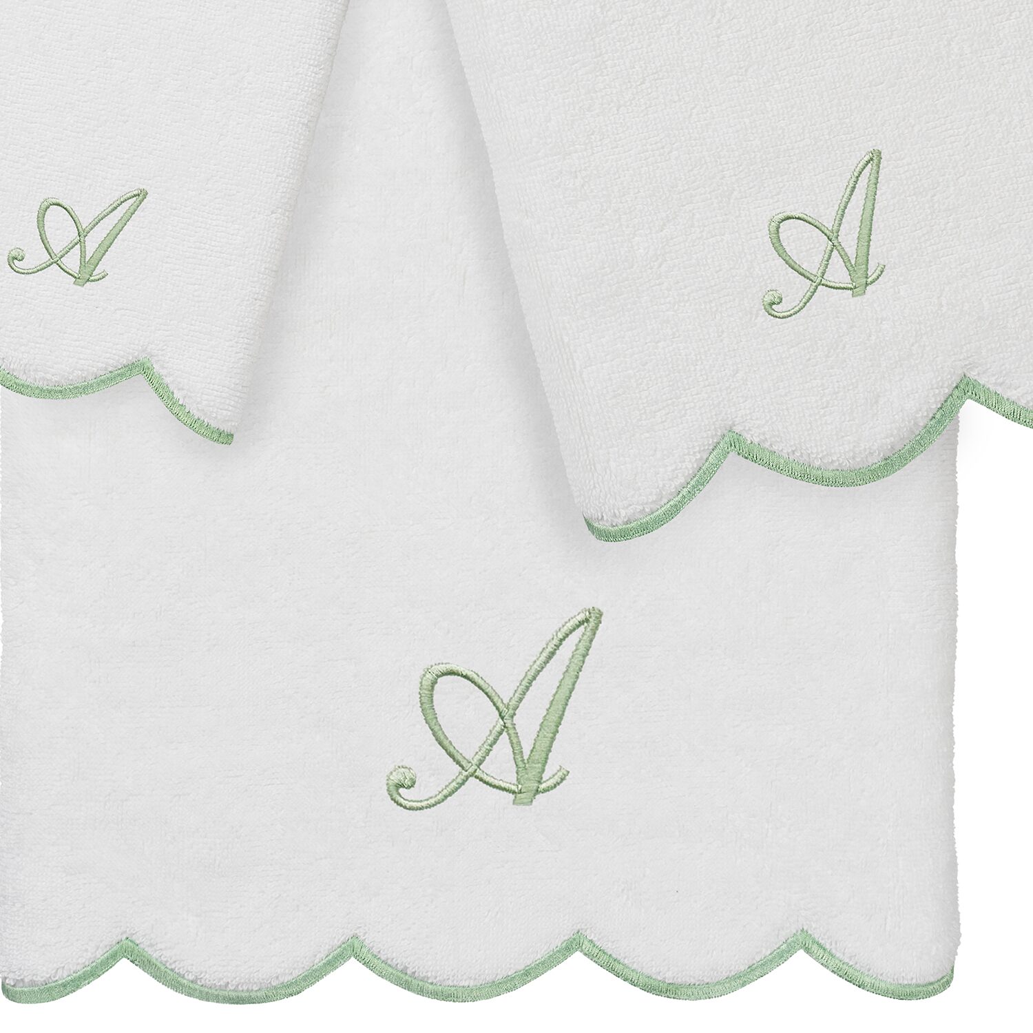 Linum Home Textiles Adornia Green Scallop Personalized 3-pc. Quick Dry Bath Towel Set