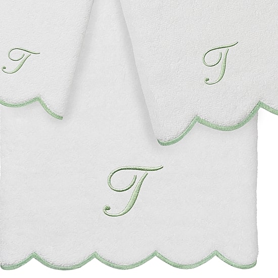 Linum Home Textiles Adornia Green Scallop Personalized 3-pc. Quick Dry Bath Towel Set