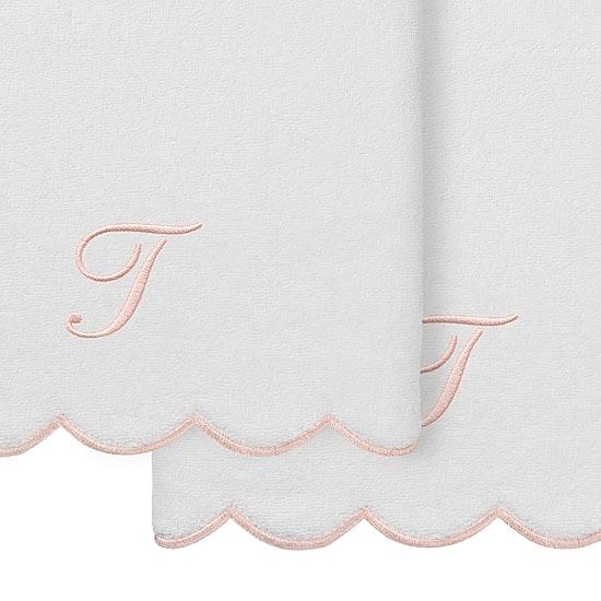 Linum Home Textiles Adornia Pink Scallop Personalized 2-pc. Quick Dry Bath Towel Set