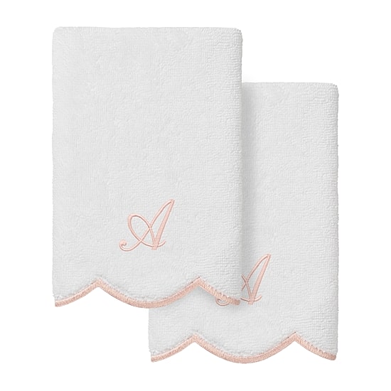 Linum Home Textiles Adornia Pink Scallop Personalized 2-pc. Fingertip Towel