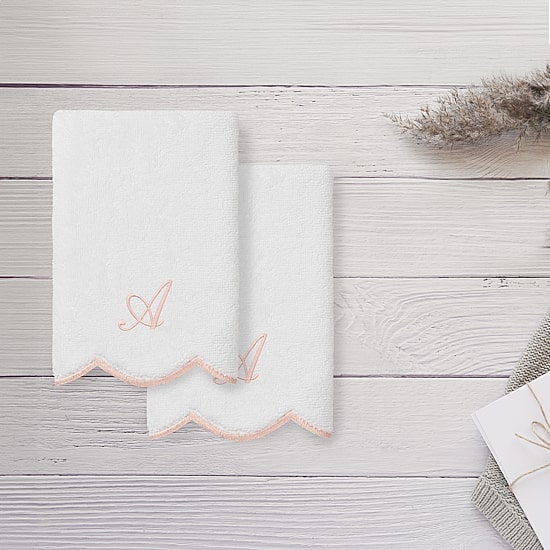 Linum Home Textiles Adornia Pink Scallop Personalized 2-pc. Fingertip Towel