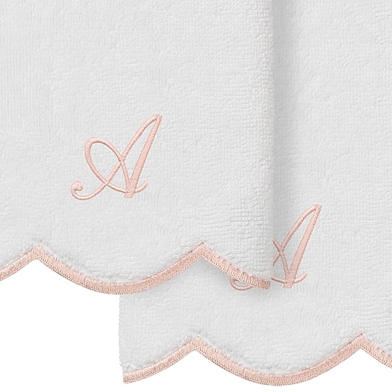 Linum Home Textiles Adornia Pink Scallop Personalized 2-pc. Fingertip Towel
