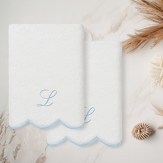 Linum Home Textiles Adornia Blue Scallop Personalized 2-pc. Hand Towel