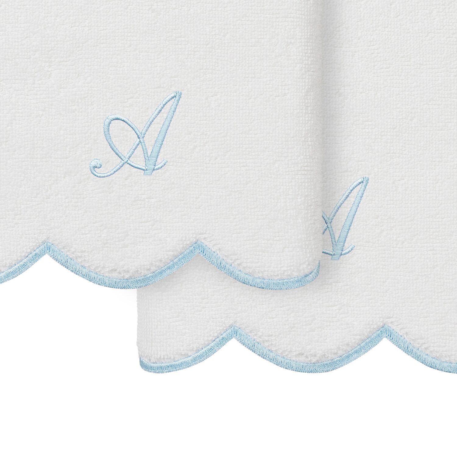Linum Home Textiles Adornia Blue Scallop Personalized 2-pc. Hand Towel