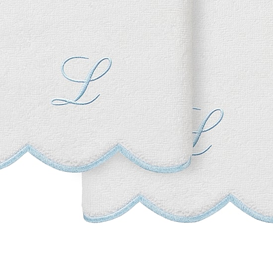 Linum Home Textiles Adornia Blue Scallop Personalized 2-pc. Hand Towel