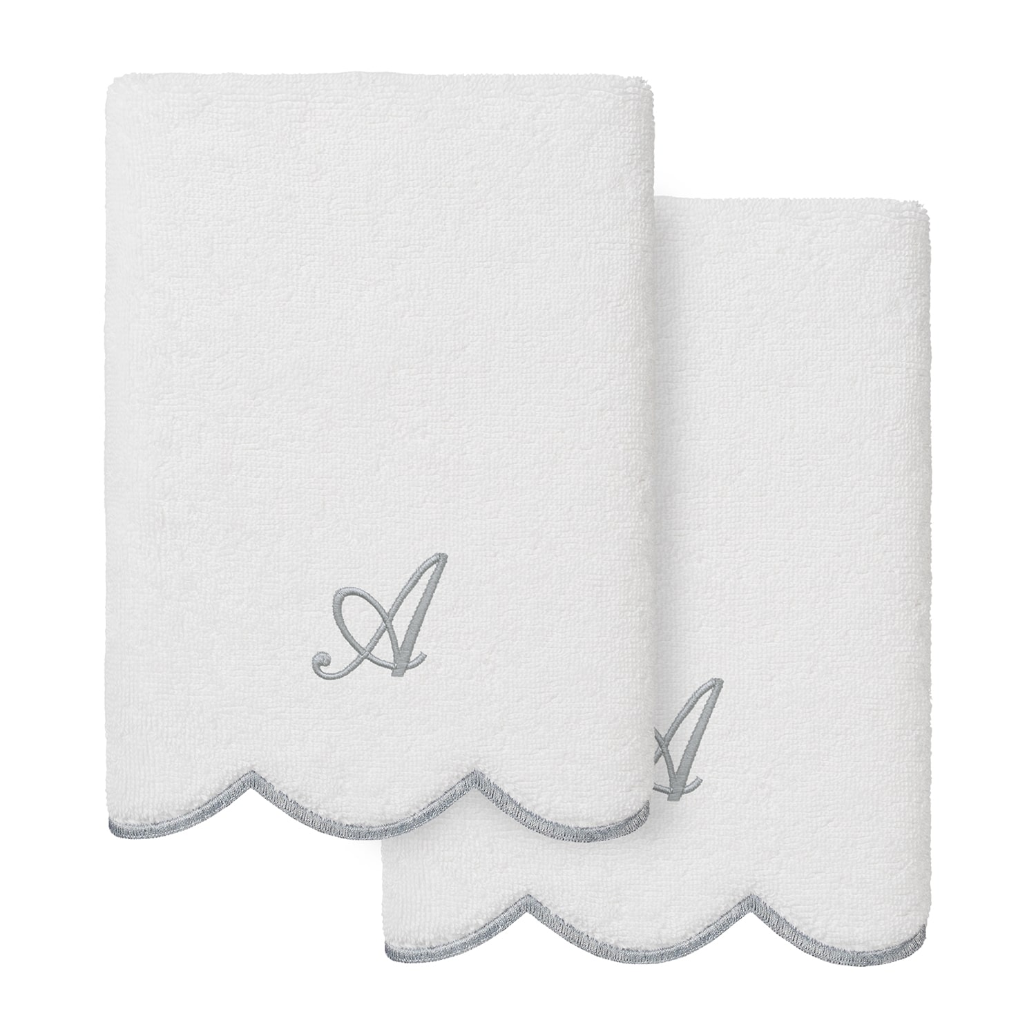 Linum Home Textiles Adornia Gray Scallop Personalized 2-pc. Hand Towel