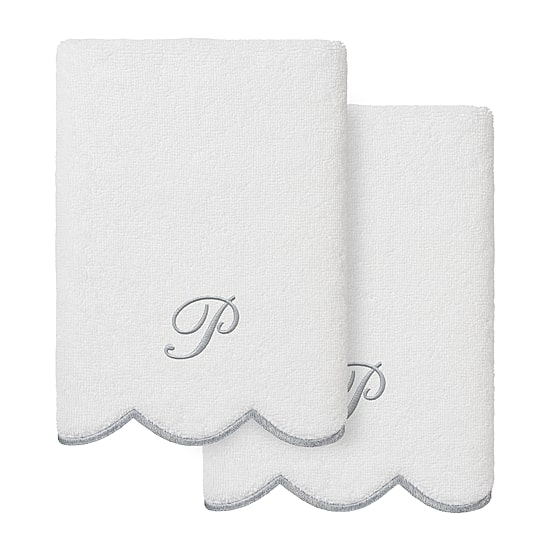 Linum Home Textiles Adornia Gray Scallop Personalized 2-pc. Hand Towel