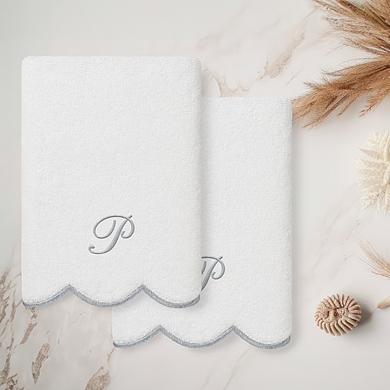 Linum Home Textiles Adornia Gray Scallop Personalized 2-pc. Hand Towel