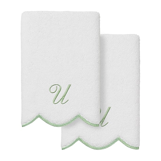 Linum Home Textiles Adornia Green Scallop Personalized 2-pc. Fingertip Towel