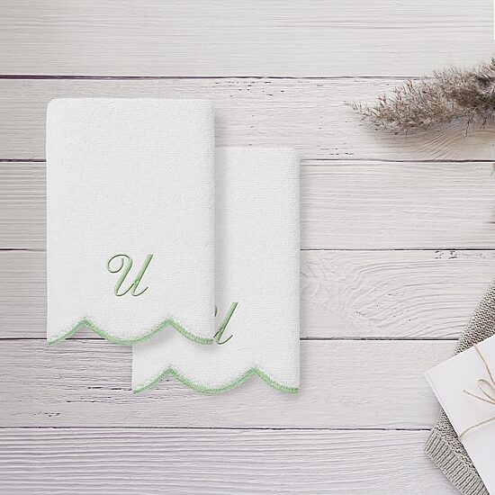 Linum Home Textiles Adornia Green Scallop Personalized 2-pc. Fingertip Towel