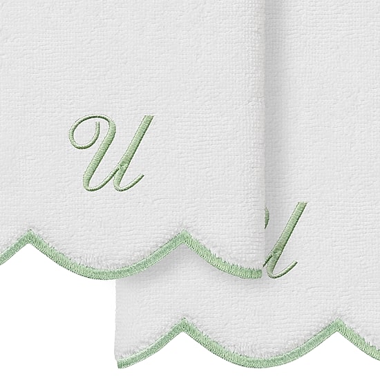 Linum Home Textiles Adornia Green Scallop Personalized 2-pc. Fingertip Towel