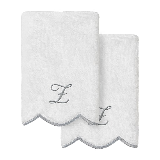 Linum Home Textiles Adornia Gray Scallop Personalized 2-pc. Fingertip Towel
