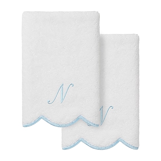 Linum Home Textiles Adornia Blue Scallop Personalized 2-pc. Fingertip Towel