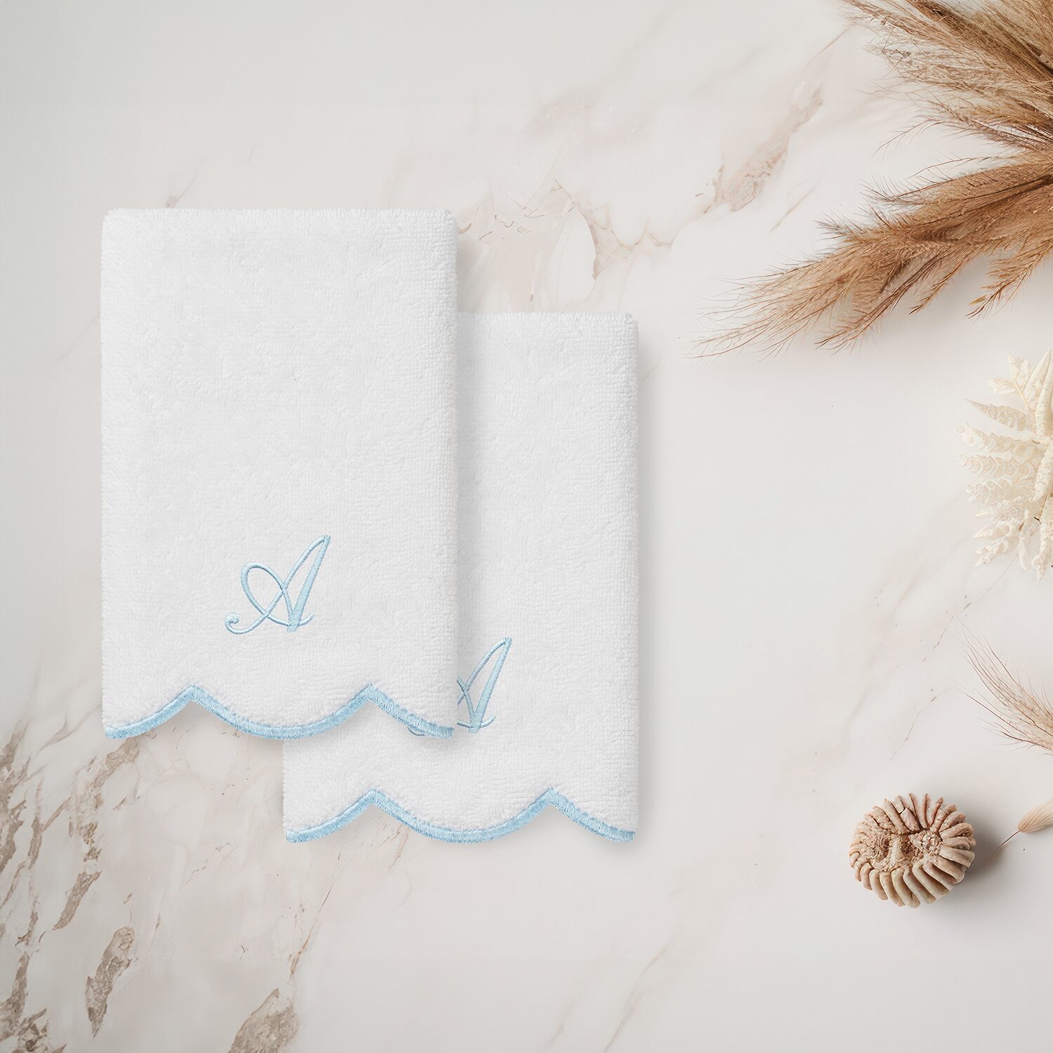 Linum Home Textiles Adornia Scallop Personalized 2-pc. Fingertip Towel
