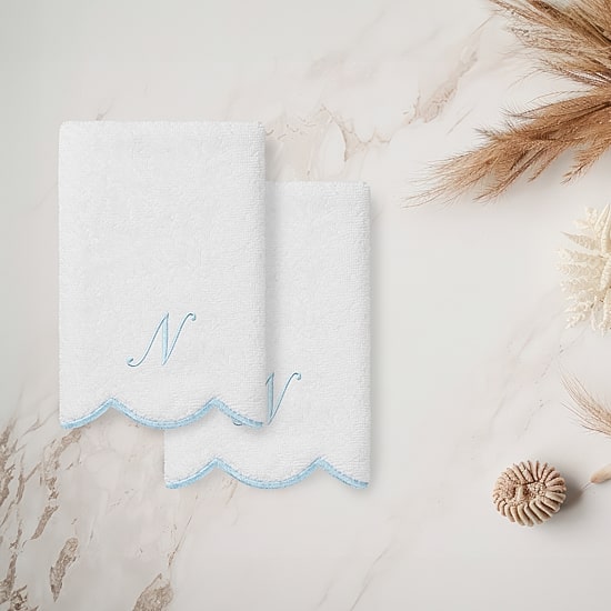 Linum Home Textiles Adornia Blue Scallop Personalized 2-pc. Fingertip Towel