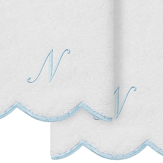 Linum Home Textiles Adornia Blue Scallop Personalized 2-pc. Fingertip Towel