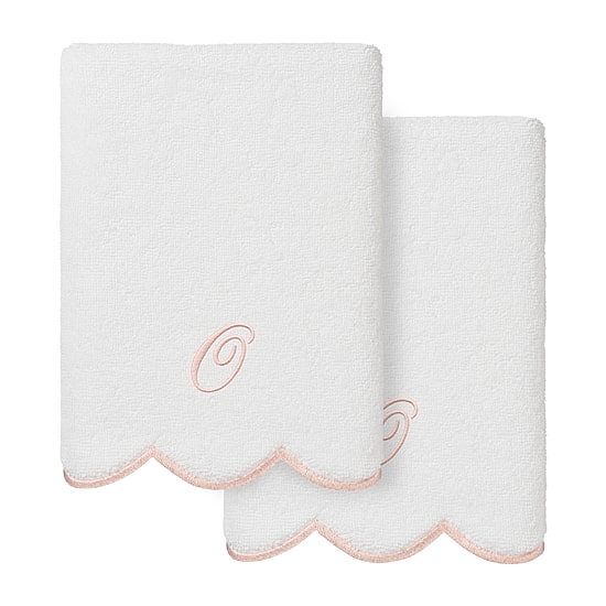 Linum Home Textiles Adornia Pink Scallop Personalized 2-pc. Hand Towel