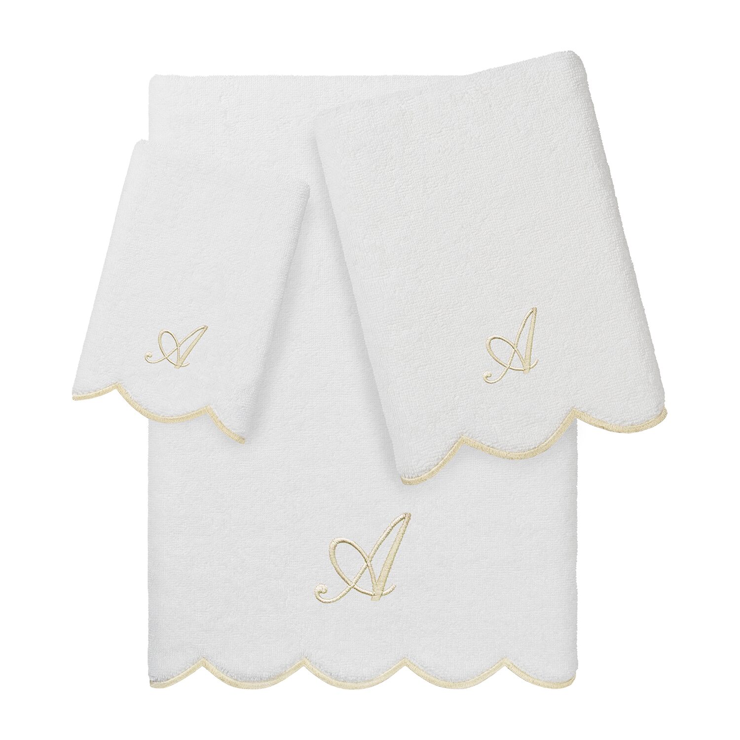 Linum Home Textiles Adornia Beige Scallop Personalized 3-pc. Quick Dry Bath Towel Set