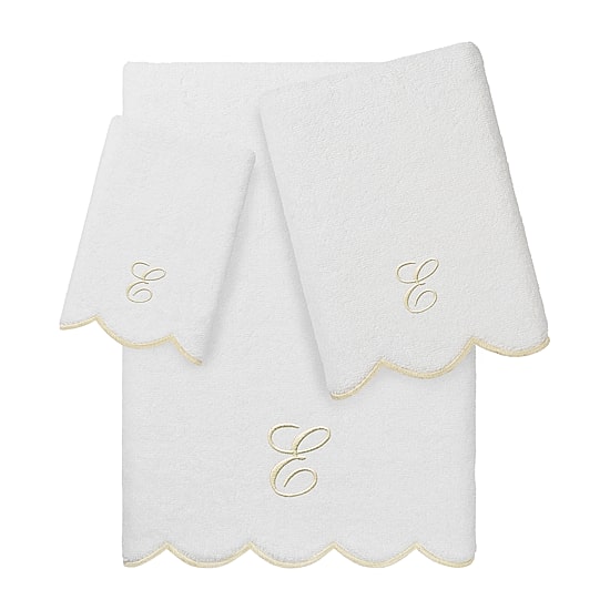 Linum Home Textiles Adornia Beige Scallop Personalized 3-pc. Quick Dry Bath Towel Set