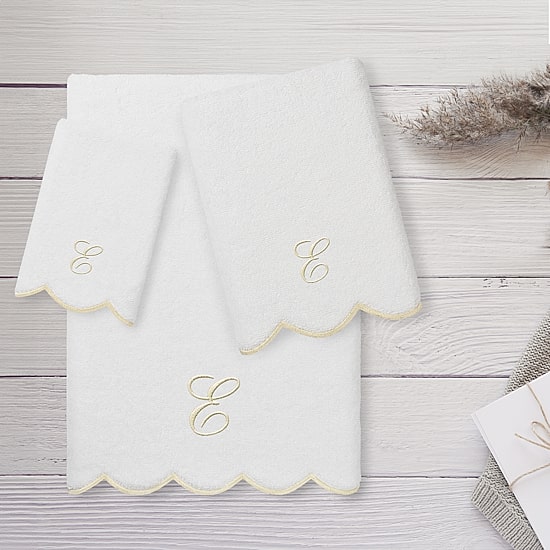 Linum Home Textiles Adornia Beige Scallop Personalized 3-pc. Quick Dry Bath Towel Set