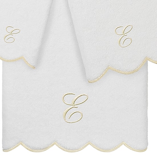 Linum Home Textiles Adornia Beige Scallop Personalized 3-pc. Quick Dry Bath Towel Set