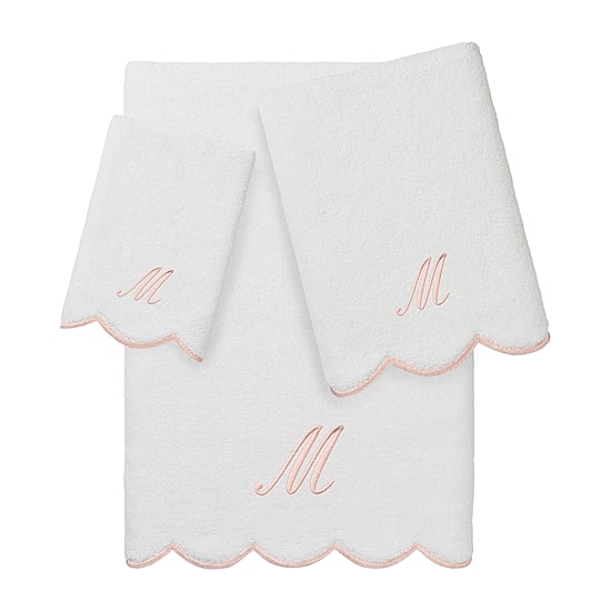 Linum Home Textiles Adornia Pink Scallop Personalized 3-pc. Quick Dry Bath Towel Set