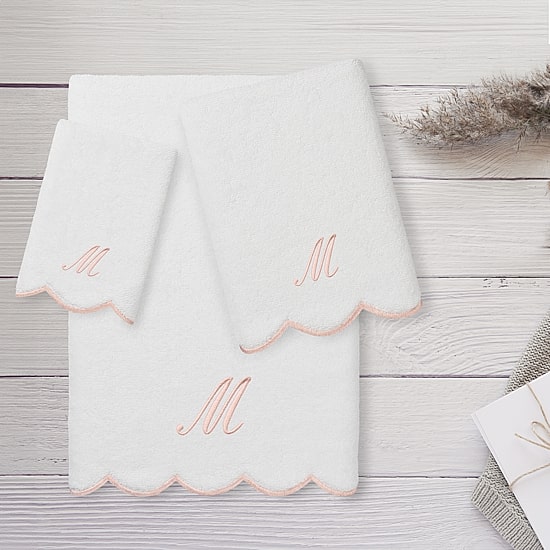 Linum Home Textiles Adornia Pink Scallop Personalized 3-pc. Quick Dry Bath Towel Set
