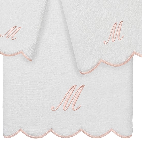 Linum Home Textiles Adornia Pink Scallop Personalized 3-pc. Quick Dry Bath Towel Set