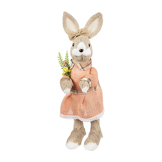 Northlight 15" Rustic Girl Rabbit With Flowers Easter Figurine