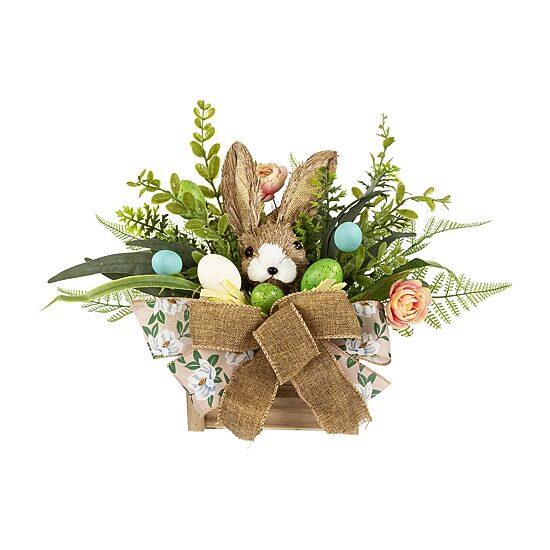 Northlight 12" Boxed Floral Arrangement With Bunny Floral Arrangement