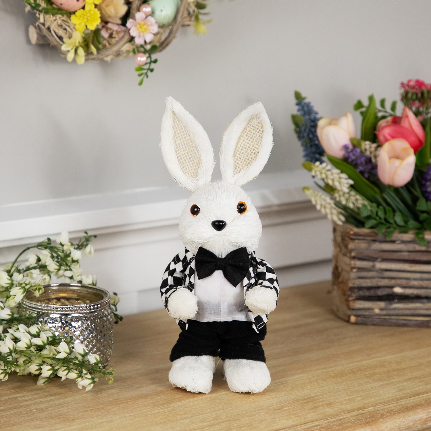 Northlight 10" Boy Rabbit In Checkered Jacket Easter Figurine