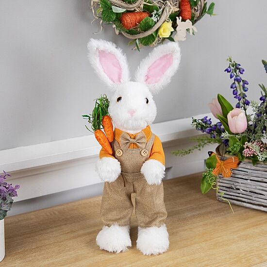 Northlight 15" Plush Standing Boy Rabbit In Overalls Easter Figurine