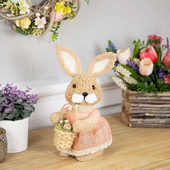 Northlight 10" Plush Girl Rabbit With Easter Basket