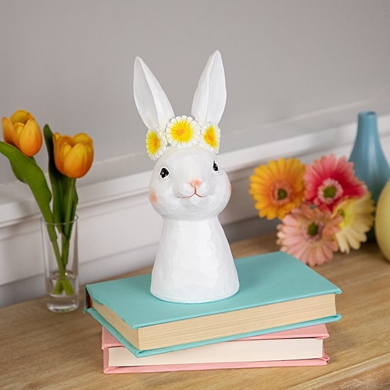 Northlight 9" Bunny Bust With Daisy Flower Crown Easter Tabletop Decor