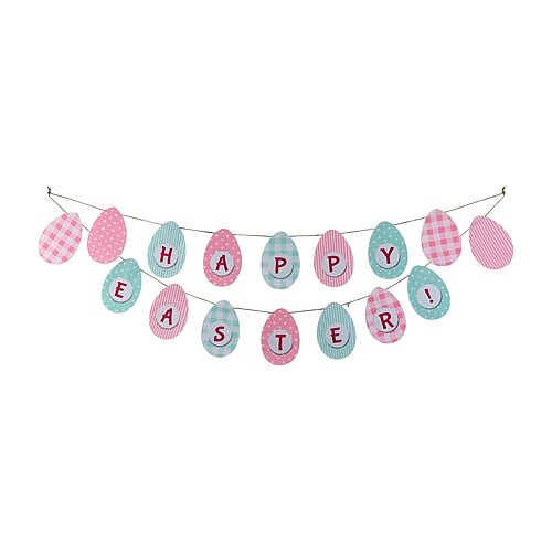 Northlight 70" Pastel Checkered And Striped Happy Hanging Banner, One Size, Green