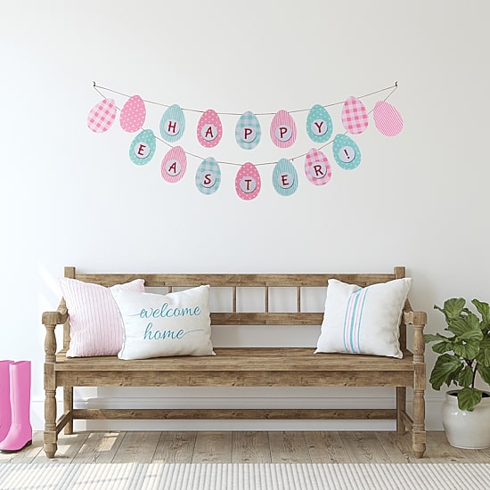 Northlight 70" Pastel Checkered And Striped Happy Hanging Banner