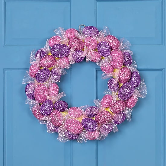 Northlight 20" Glittered Egg With Mesh Ribbons Wreath